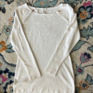 Cache White Long Sleeve Top with Gold Accents